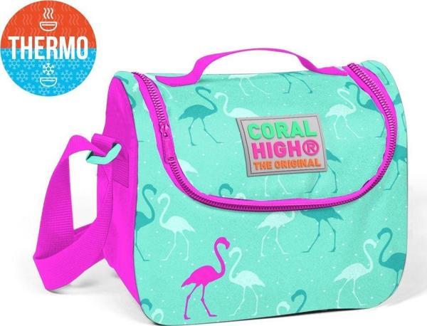 Coral High Yeşil Flamingo Desenli Termoslu Beslenme Çantası - Kız Çocuk - Image 1