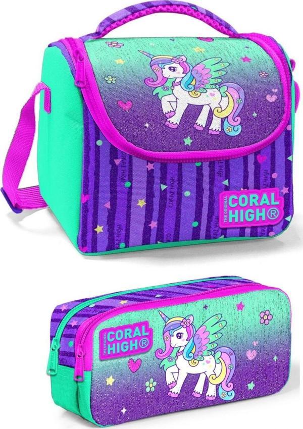 Coral High Yeşil Mor Unicorn Kız Çocuk Beslenme Çantası Seti - Image 1