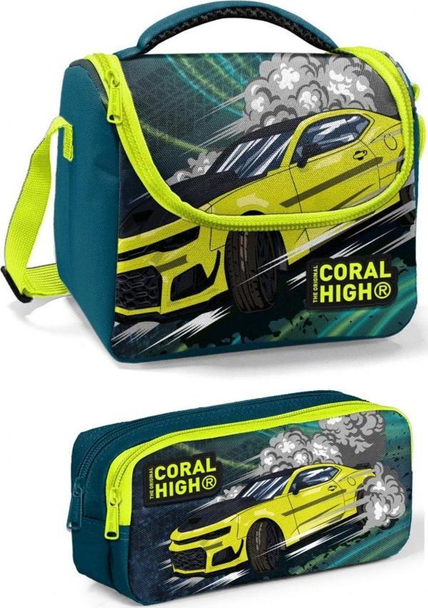 Coral High Yeşil Sarı Araba Erkek Çocuk Beslenme Çantası Seti - Image 1