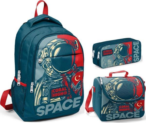 Coral High Lacivert Astronot Erkek Çocuk İlkokul Çanta Seti - Sırt Çantası+Beslenme+Kalemlik - Image 1