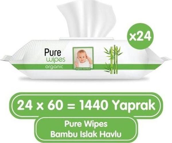 Pure Baby Organik Bambu Özlü Islak Havlu 24×60 (1440 Yaprak) - Image 1