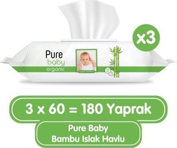 Pure Baby Organik Bambu Özlü Islak Havlu 3×60 (180 Yaprak) - Image 1