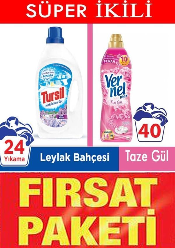 Tursil Jel Çamaşır Deterjanı 24 Yıkama Leylak Bahçesi + Vernel Yumuşatıcısı Taze Gül 960 Ml - Image 1