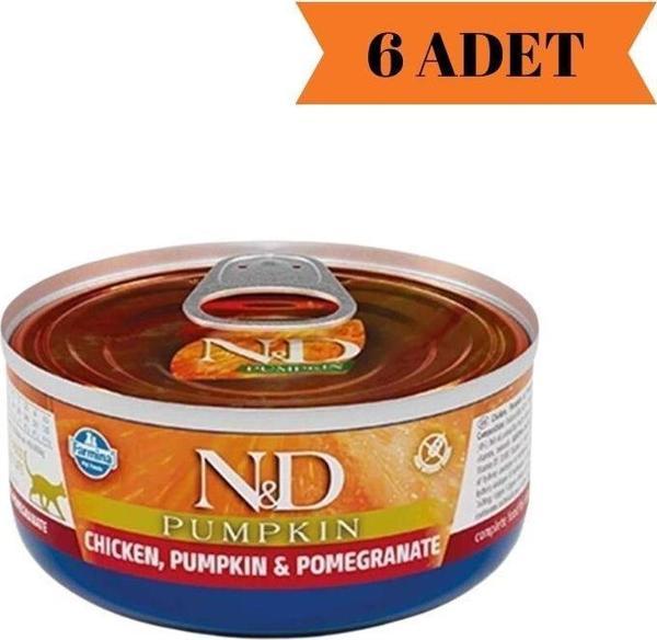 N&D Pumpkin Tavuk & Balkabağı Nar Yetişkin Kedi Yaş Maması 70 Gr x 6 Adet - Image 1