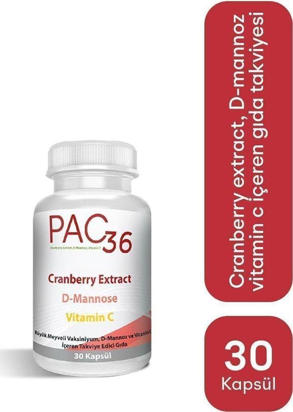 Pac36 Cranberry Extract D-Mannose Vitamin C 30 Kapsül - Image 1