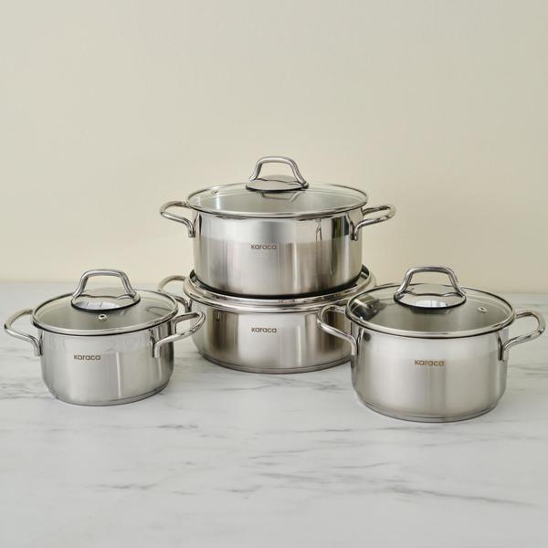 Karaca Belen İndüksiyon Tabanlı 8 Parça Çelik Tencere Seti - Image 1