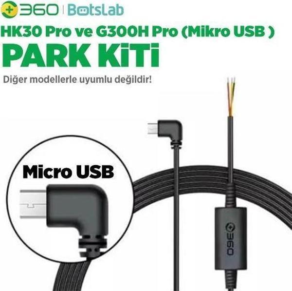 360+ Botslab G300H Pro/HK30 Pro Araç İçi Kamera 24 Saat Park Modu Kiti Akü Bağlantı Kablosu (Micro Usb) - Image 1