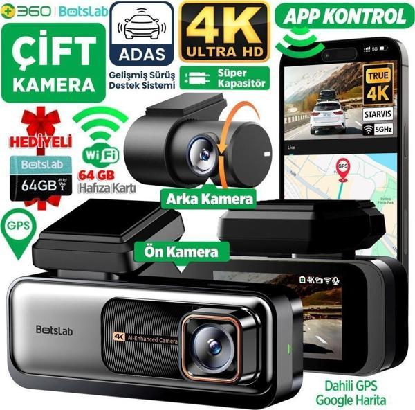 360+ Botslab G980H Pro ADAS Ön Kamera Gerçek 4K UHD Arka 2K QHD 170° Geniş Açı Lens Gece Görüşü Dahili Gps Modülü Akıllı Araç İçi Kamera (64GB HAFIZA KARTI HEDİYELİ) - Image 1