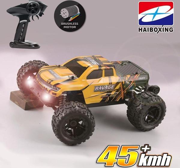HAIBOXING RC 1/16 Ravage 45+ KM/H Kumandalı RC Model Araba RTR Elektrikli 4WD Brushless Fırçasız Offroad Truck (Sarı) - Image 1