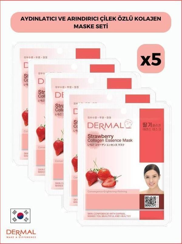 Dermal Aydınlatıcı Ve Arındırıcı Çilek Özlü Kolajen Maske 23gr 5 Adet - Image 1