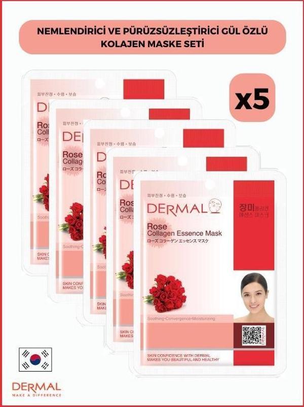 Dermal Nemlendirici Ve Pürüzsüzleştirici Gül Özlü Kolajen Maske 23gr 5 Adet - Image 1