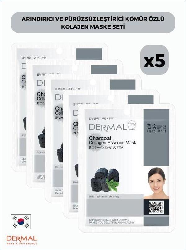 Dermal Arındırıcı Ve Pürüzsüzleştirici Kömür Özlü Kolajen Maske 23gr 5 Adet - Image 1
