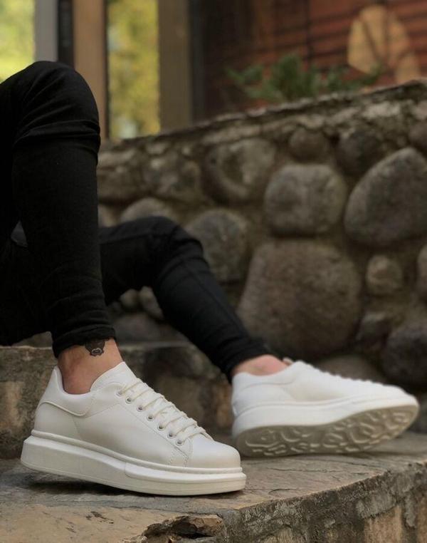 Pabucmarketi Beyaz Bağcıklı Spor Erkek Ayakkabı - Image 1