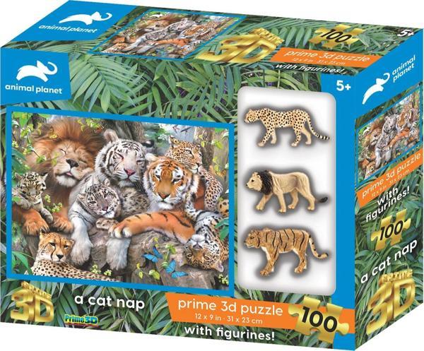 Prime 3D - Vahşi Kediler 100 Parça Puzzle ve Figür Set 15544 - Image 1