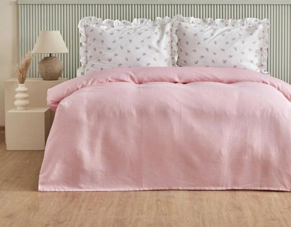 Karaca Home Lidya %100 Pamuk Tek Kişilik Pike Takımı Pudra - Image 1