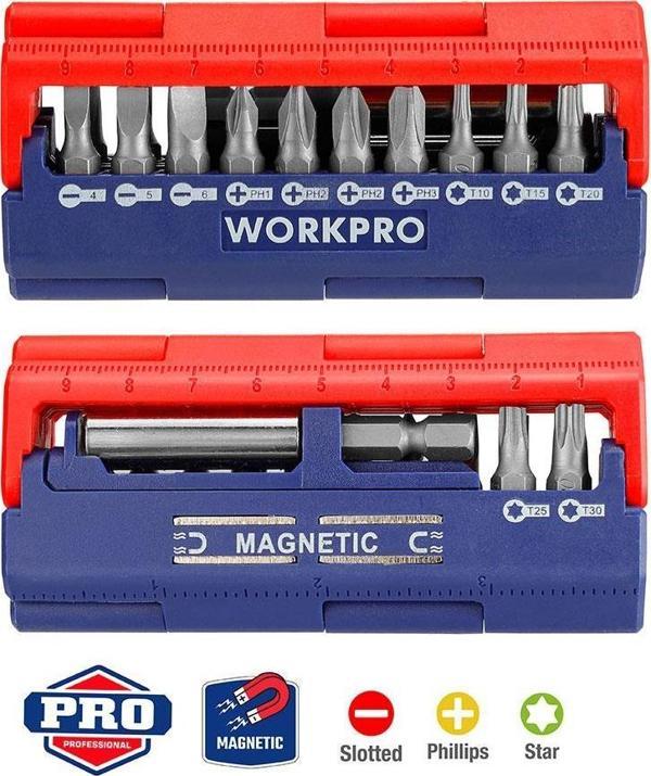 WORKPRO WP221062 13 Parça Manyetik CR-V Vidalama Bits Uç Seti   - Image 1