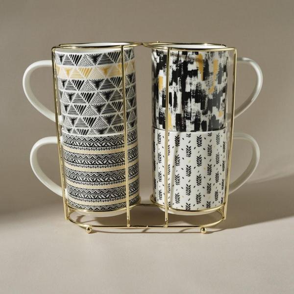 Karaca Nigrum 5 Parça Standlı Porselen Kupa/Mug Seti 320 Ml - Image 1