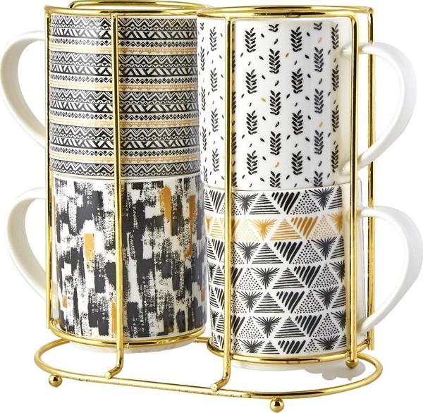 Karaca Nigrum 5 Parça Standlı Porselen Kupa/Mug Seti 4x320 ml - Image 1