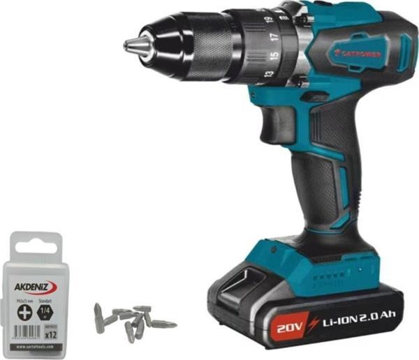 Catpower 4111 20V 2.0 Ah Kömürsüz Li-İon Çift Akülü Darbeli Vidalama+Akdeniz Ph2/25Mm Vidalama Ucu - Image 1