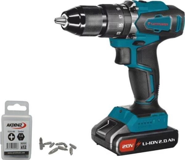 Catpower 4111 20V 2.0 Ah Kömürsüz Li-İon Çift Akülü Darbeli Vidalama+Akdeniz Pz2/25Mm Vidalama Ucu - Image 1