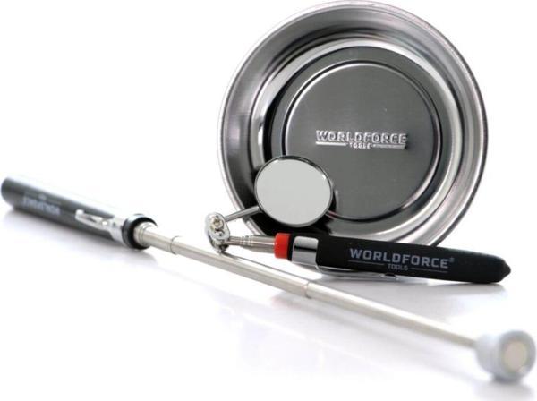 Worldforce 11305 115Mm Manyetik Paslanmaz Tepsi Ve 30Mm Muayene Aynası Ve Kalem Tip Mıknatıs Çubuk - Image 1