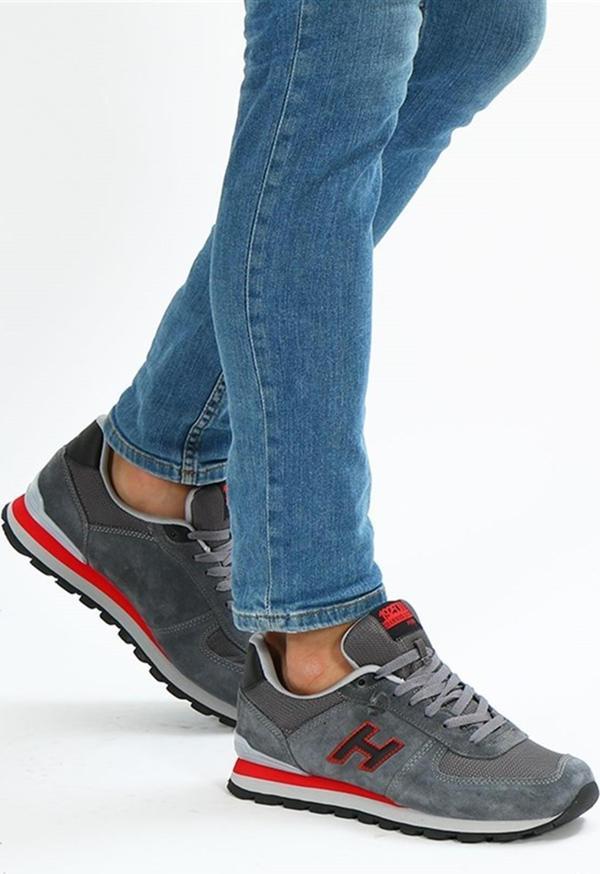 Hammer Jack Peru Hakiki Deri Meet Gri-Kırmızı Erkek Spor Ayakkabı - Image 1