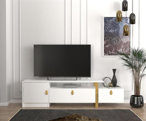 Dekorister Aramis Tv Sehpası Beyaz - Gold - Image 1