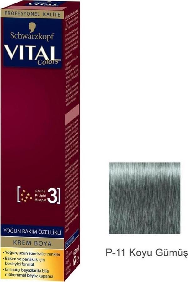 Vital Tüp Saç Boyası P11 Koyu Gümüş + Oksidan Sıvı 50 Ml - Image 1