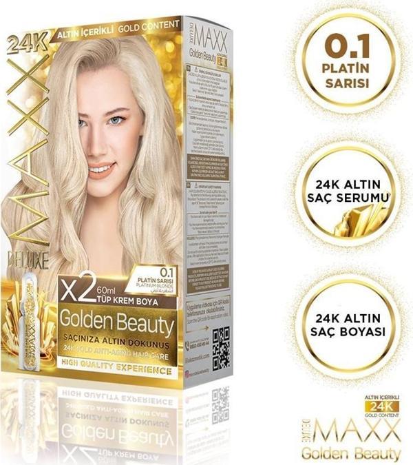 MAXX DELUXE Golden 24K Altın Içerikli Saç Boyası 0.1 Platin Sarısı Sarısı 2 Boyama - Image 1
