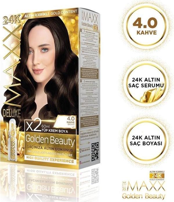 MAXX DELUXE Golden 24K Altın Içerikli Saç Boyası 4.0 Kahve 2 Boyama - Image 1