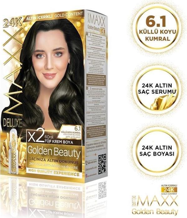 MAXX DELUXE Golden 24K Altın Içerikli Saç Boyası 6.1 Küllü Koyu Kumral 2 Boyama - Image 1
