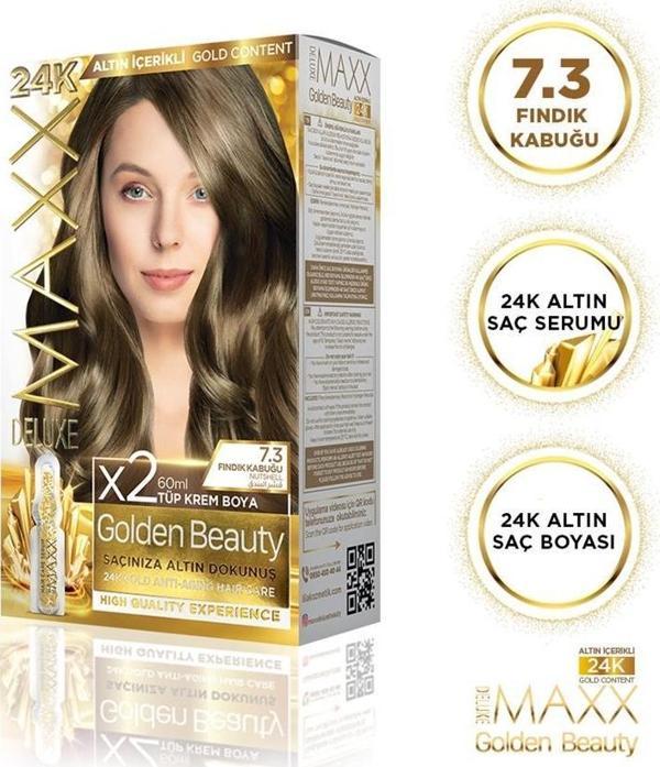 MAXX DELUXE Golden 24K Altın Içerikli Saç Boyası 7.3 Fındık Kabuğu 2 Boyama - Image 1