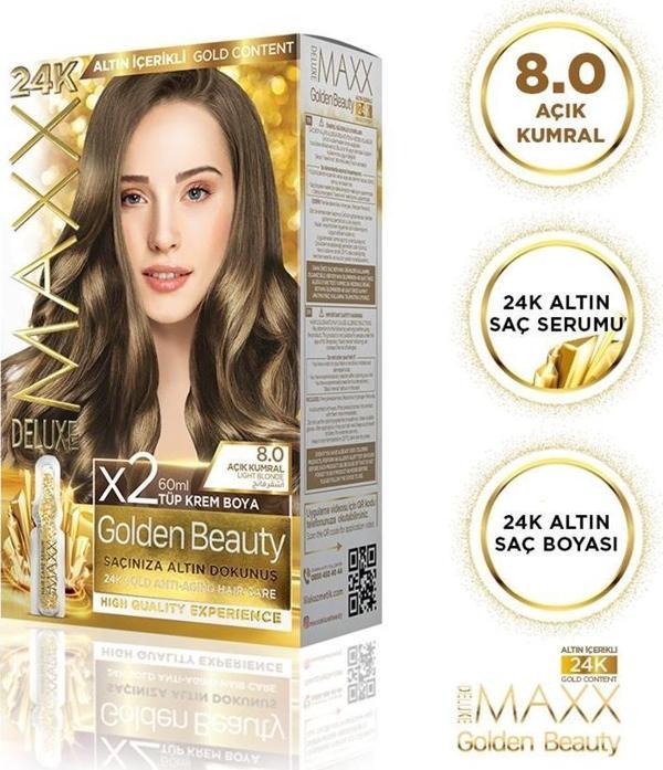 MAXX DELUXE Golden 24K Altın Içerikli Saç Boyası 8.0 Açık Kumral 2 Boyama - Image 1