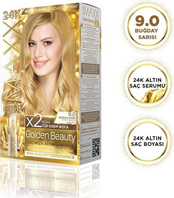 MAXX DELUXE Golden 24K Altın Içerikli Saç Boyası 9.0 Buğday Sarısı 2 Boyama - Image 1