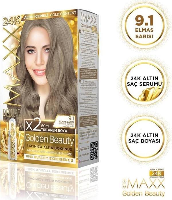 MAXX DELUXE Golden 24K Altın Içerikli Saç Boyası 9.1 Elmas Sarısı 2 Boyama - Image 1