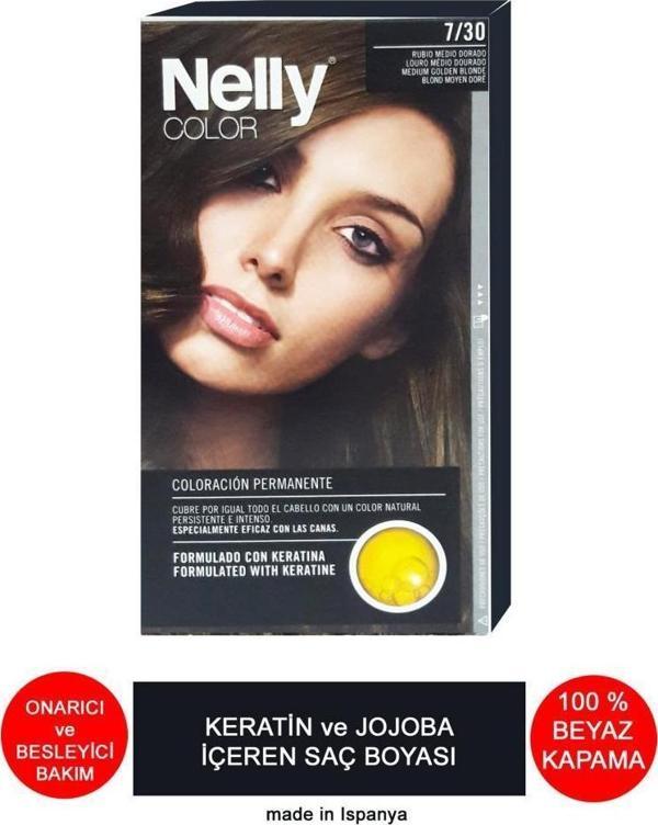 Nelly Jojoba ve Keratinli Saç Boyası 7.30 Orta Altın Sarı - Image 1