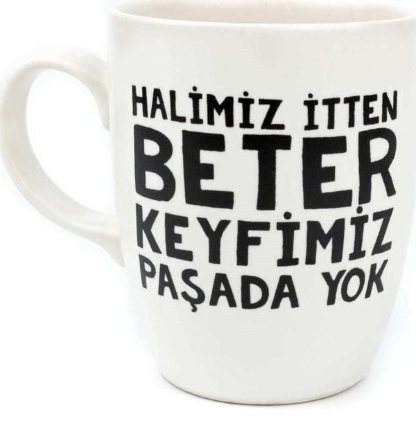 Halimiz İtten Beter Keyfimiz Paşada Yok Krem Oval Kupa - Hediye Seramik Kupa - Image 1