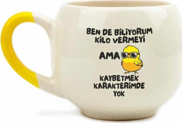 Kaybetmek Karakterimde Yok Krem Parlak Balon Kupa (Sarı Kulp) - Hediye Seramik Kupa - Image 1