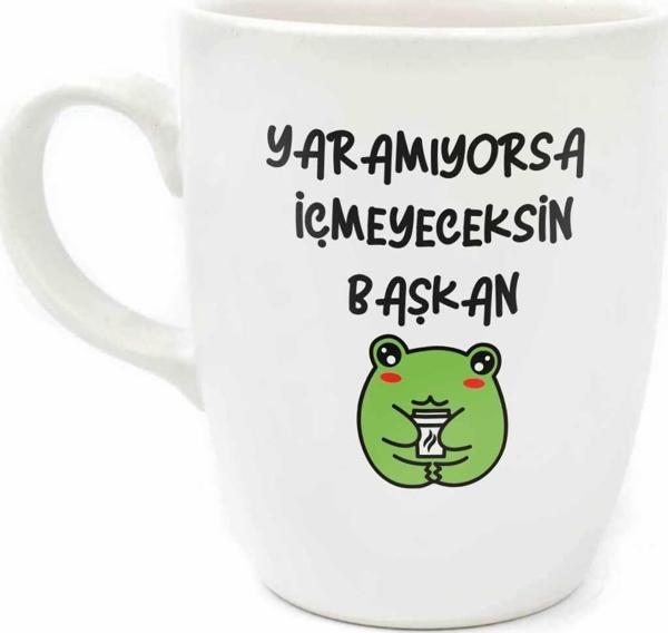Yaramıyorsa İçmeyeceksin Başkan Krem Oval Kupa - Hediye Seramik Kupa - Image 1