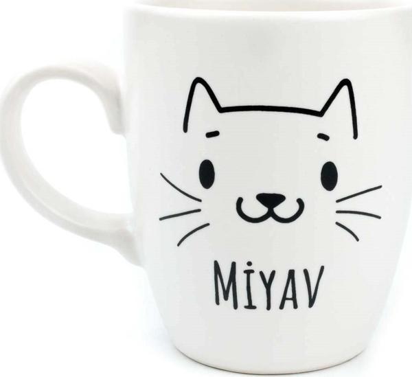 Miyav Krem Oval Kupa - Hediye Seramik Kupa - Image 1