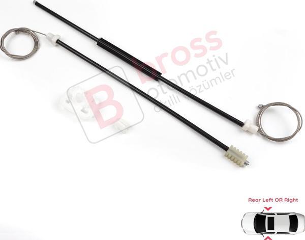 Bross Otomotiv Peugeot 306 1992-2003 Hatchback Sedan SW 9221C2 İçin Manuel Arka Sağ veya Sol Cam Kriko Tamir Seti - Image 1