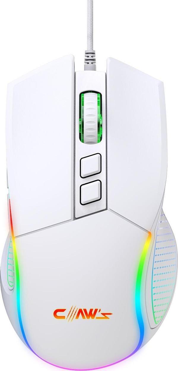 Claw's Crossfire V1 12800 Dpi Full Wide RGB Özel ABS Doku & Claw's Reflex Örgü Kablolu Gaming Mouse - Beyaz - Image 1