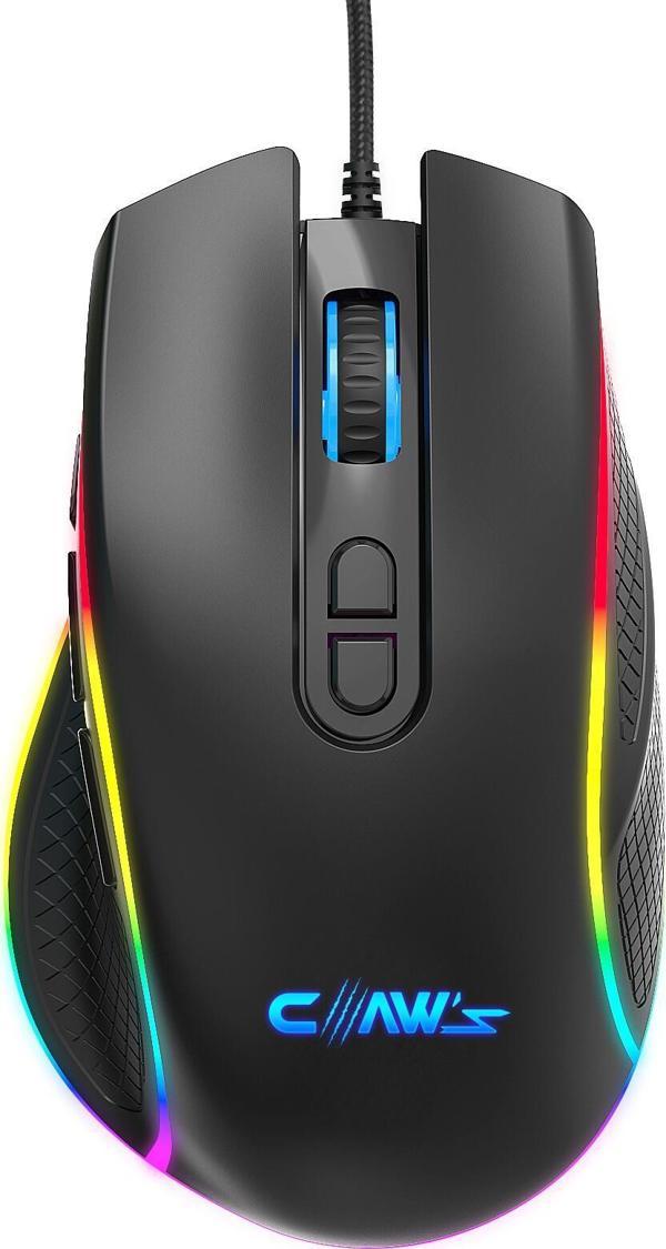 Claw's Nova V1 12800 Dpi Wide RGB Özel ABS Doku & Claw's Reflex Örgü Kablolu Ekstra Fire Butonlu Gaming Mouse - Siyah - Image 1
