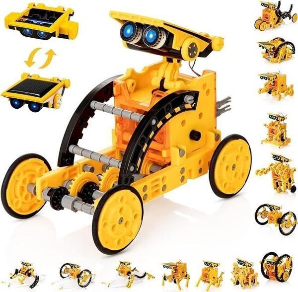 Kidwill Çocuklar İçin Güneş Enerjili Robot Seti, 14'ü 1 Arada Eğitici - Sarı - Image 1