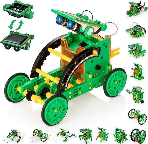 Kidwill Çocuklar İçin Güneş Enerjili Robot Seti, 14'ü 1 Arada Eğitici - Yeşil - Image 1