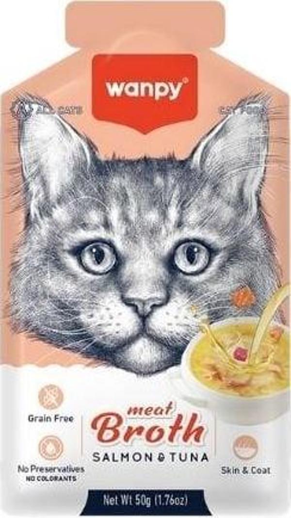 Wanpy Somonlu ve Ton Balıklı Tahılsız Kedi Çorbası 50 Gr - Image 1