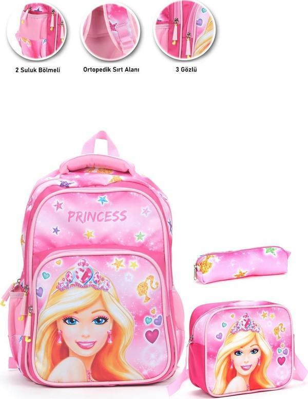 Soft Princess Barbie Okul Çantası + Beslenme + Kalemlik + Barbie Kız Çantası - Image 1