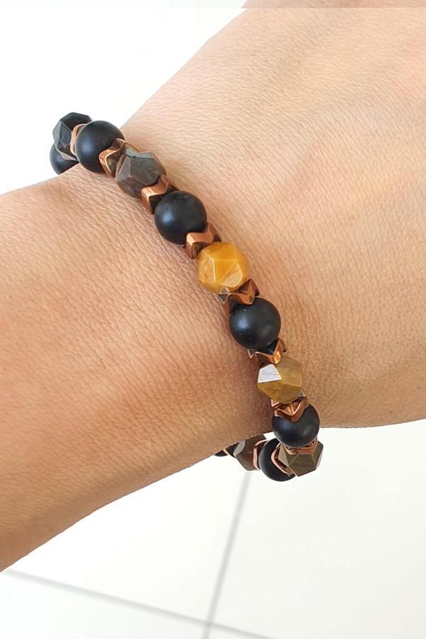 Akik Mat Oniks Hematit Taşlı Doğal Taş Bileklik - Image 1