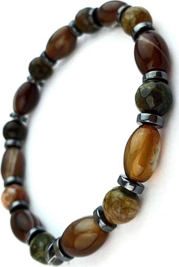 Kaplan Gozu Akik Hematit Taşlı Tasarım El İşi Doğal Taş Bıileklik - Image 1