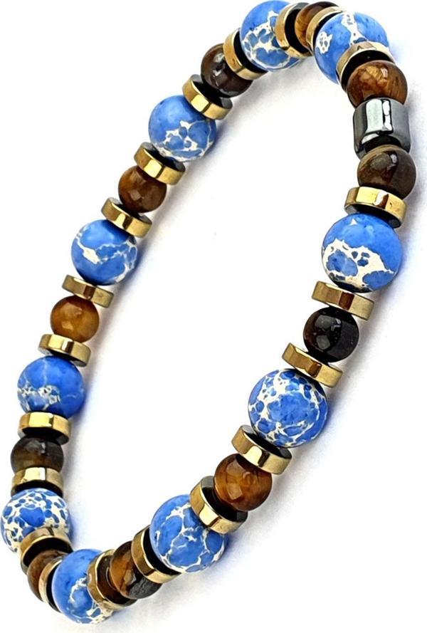 Kaplan Gözü Hematit Ve Lapis Lazuli Taşlı Tasarım Doğal Taş Bileklik - Image 1